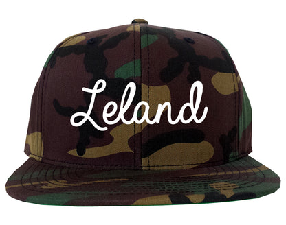 Leland Mississippi MS Script Mens Snapback Hat Army Camo