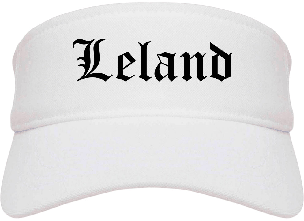 Leland Mississippi MS Old English Mens Visor Cap Hat White