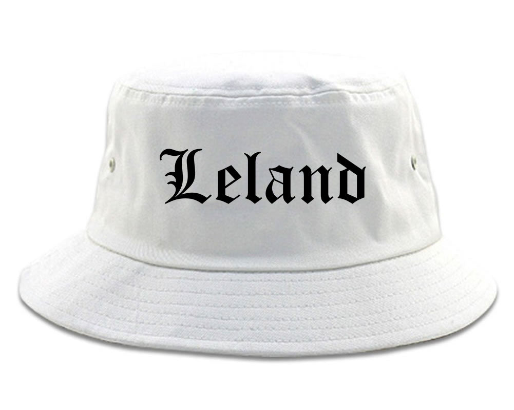 Leland Mississippi MS Old English Mens Bucket Hat White