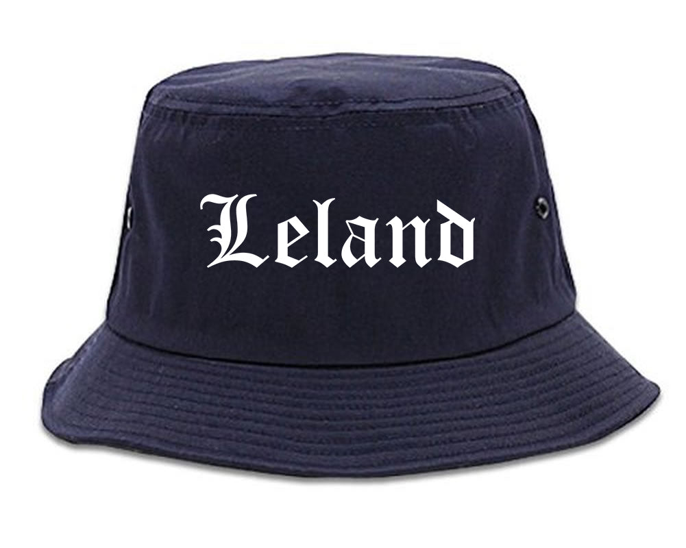 Leland North Carolina NC Old English Mens Bucket Hat Navy Blue