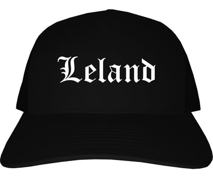 Leland North Carolina NC Old English Mens Trucker Hat Cap Black