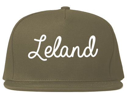 Leland North Carolina NC Script Mens Snapback Hat Grey