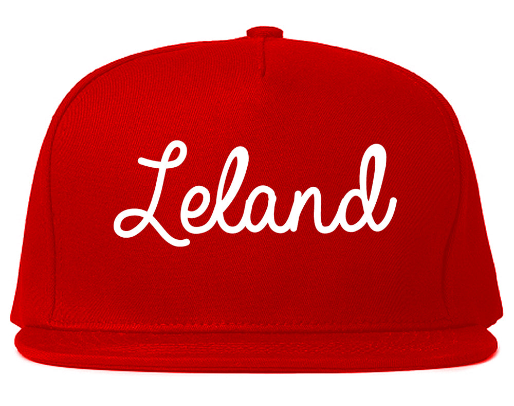 Leland North Carolina NC Script Mens Snapback Hat Red