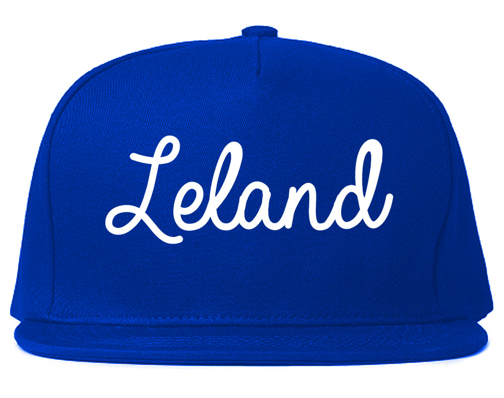 Leland North Carolina NC Script Mens Snapback Hat Royal Blue