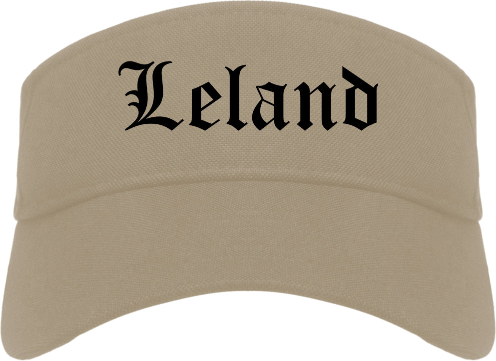 Leland North Carolina NC Old English Mens Visor Cap Hat Khaki