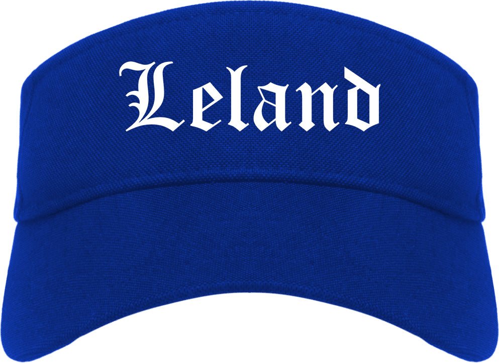 Leland North Carolina NC Old English Mens Visor Cap Hat Royal Blue
