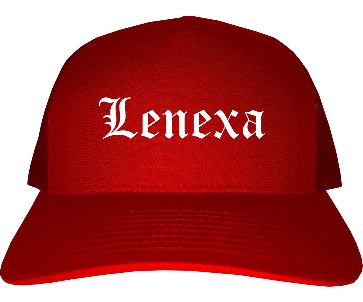 Lenexa Kansas KS Old English Mens Trucker Hat Cap Red