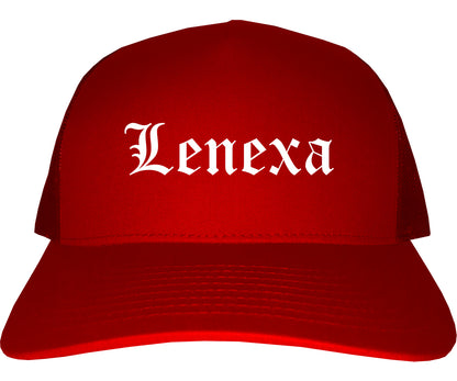 Lenexa Kansas KS Old English Mens Trucker Hat Cap Red
