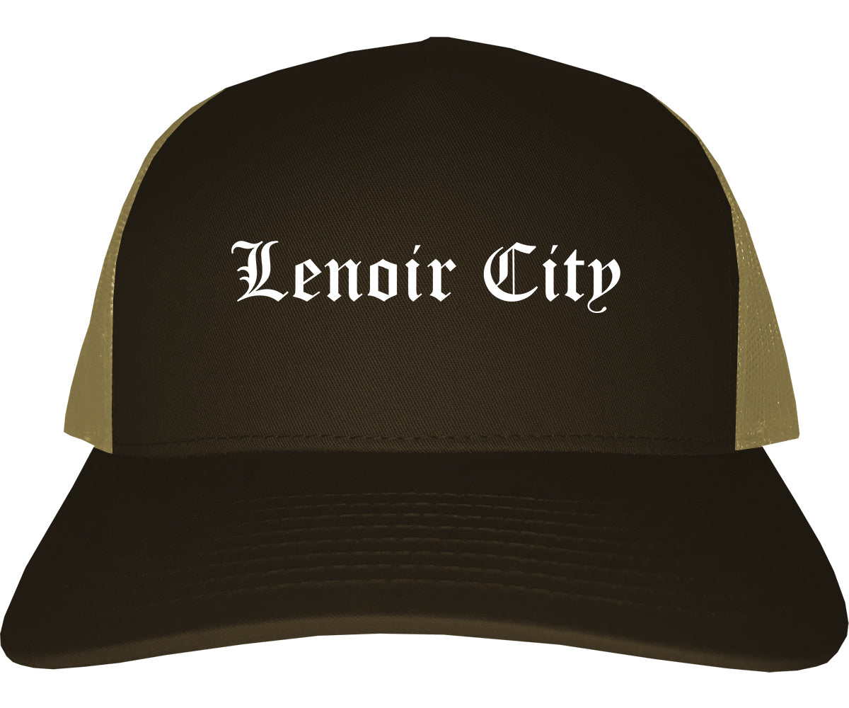 Lenoir City Tennessee TN Old English Mens Trucker Hat Cap Brown