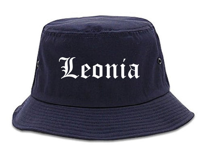 Leonia New Jersey NJ Old English Mens Bucket Hat Navy Blue