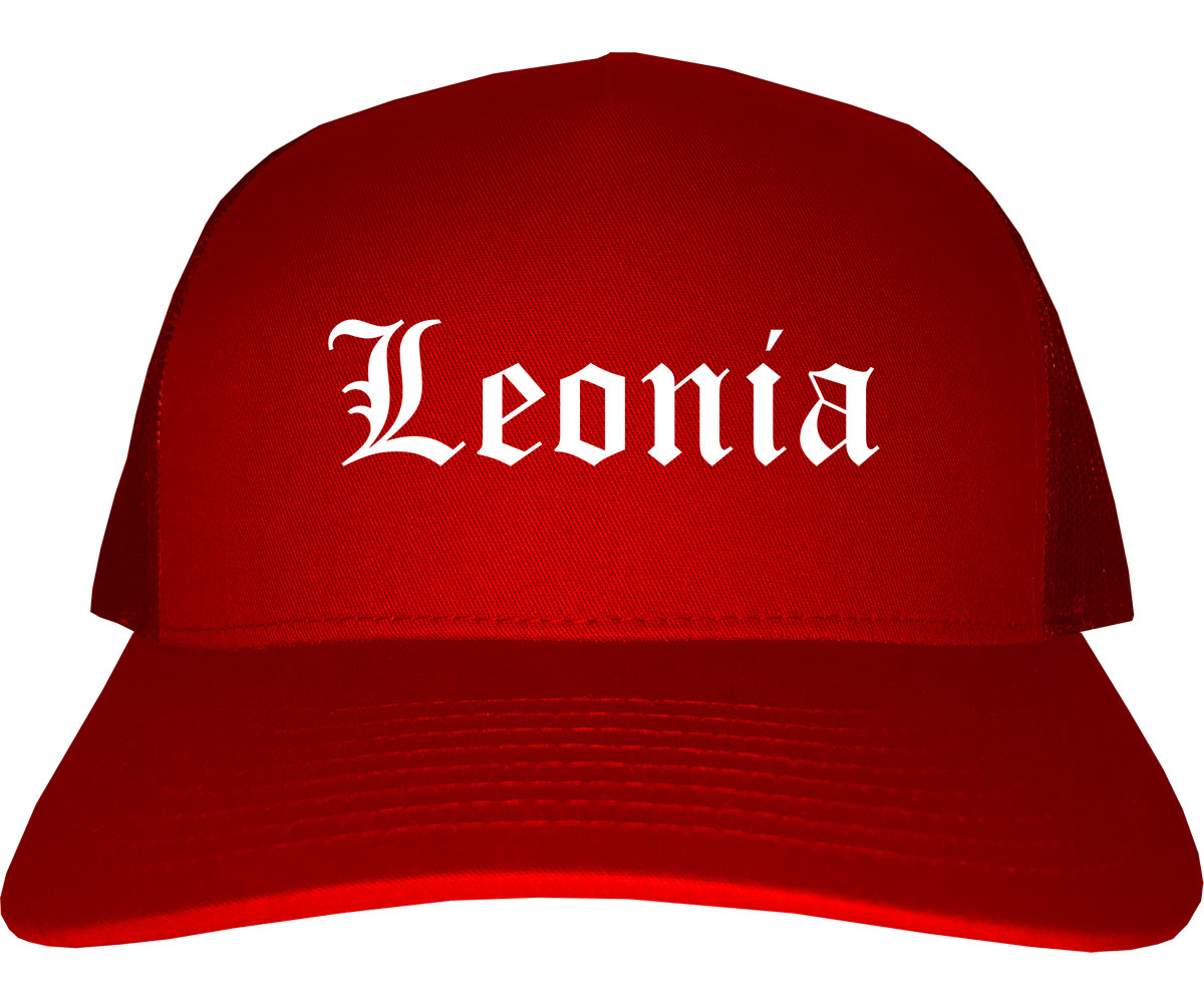 Leonia New Jersey NJ Old English Mens Trucker Hat Cap Red