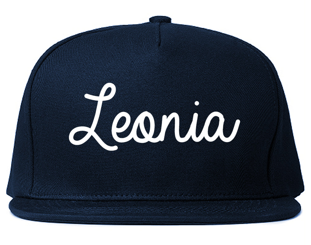 Leonia New Jersey NJ Script Mens Snapback Hat Navy Blue