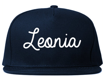 Leonia New Jersey NJ Script Mens Snapback Hat Navy Blue