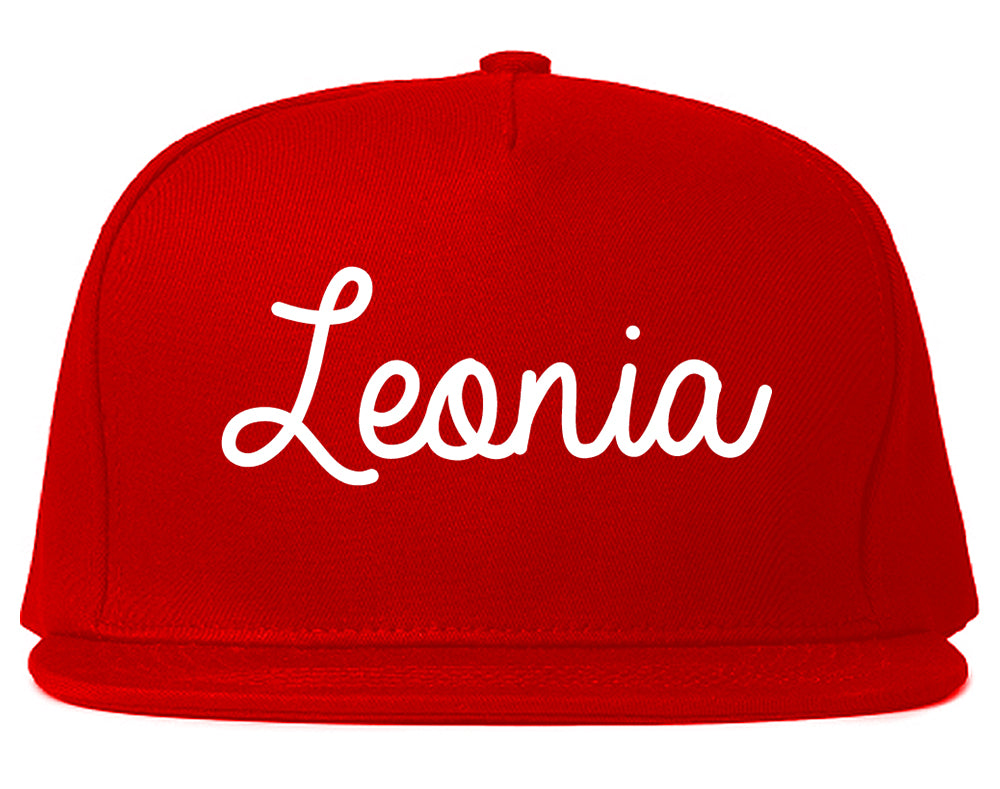 Leonia New Jersey NJ Script Mens Snapback Hat Red