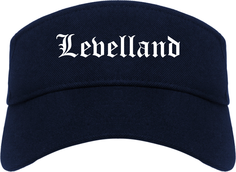 Levelland Texas TX Old English Mens Visor Cap Hat Navy Blue