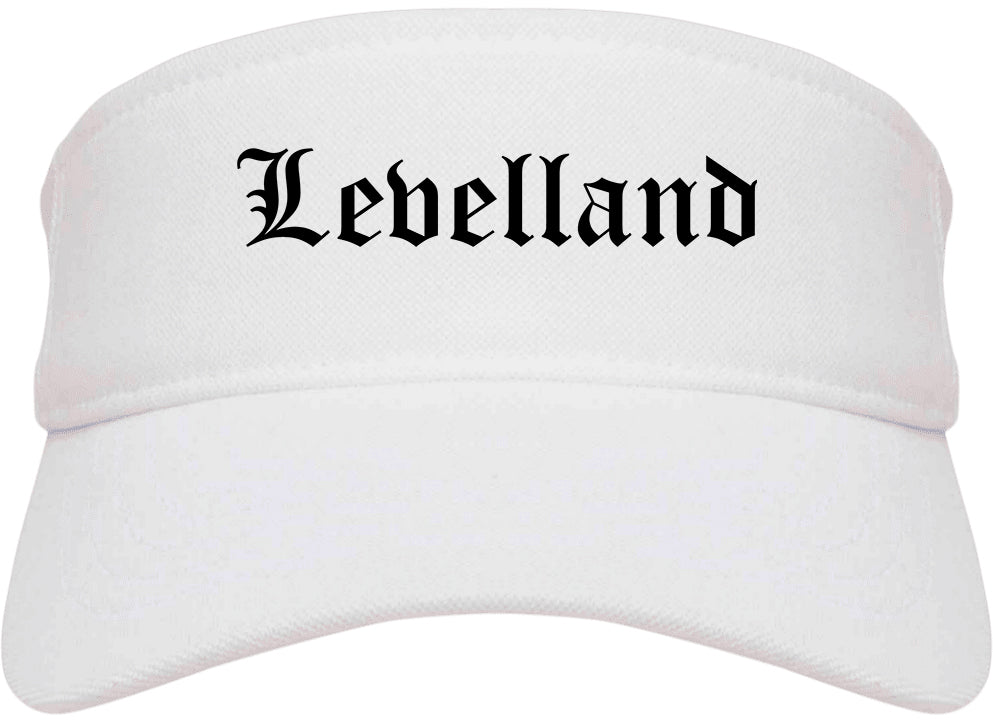 Levelland Texas TX Old English Mens Visor Cap Hat White