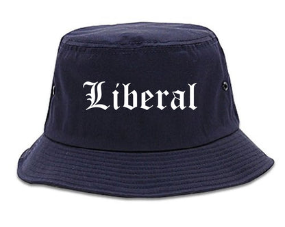 Liberal Kansas KS Old English Mens Bucket Hat Navy Blue