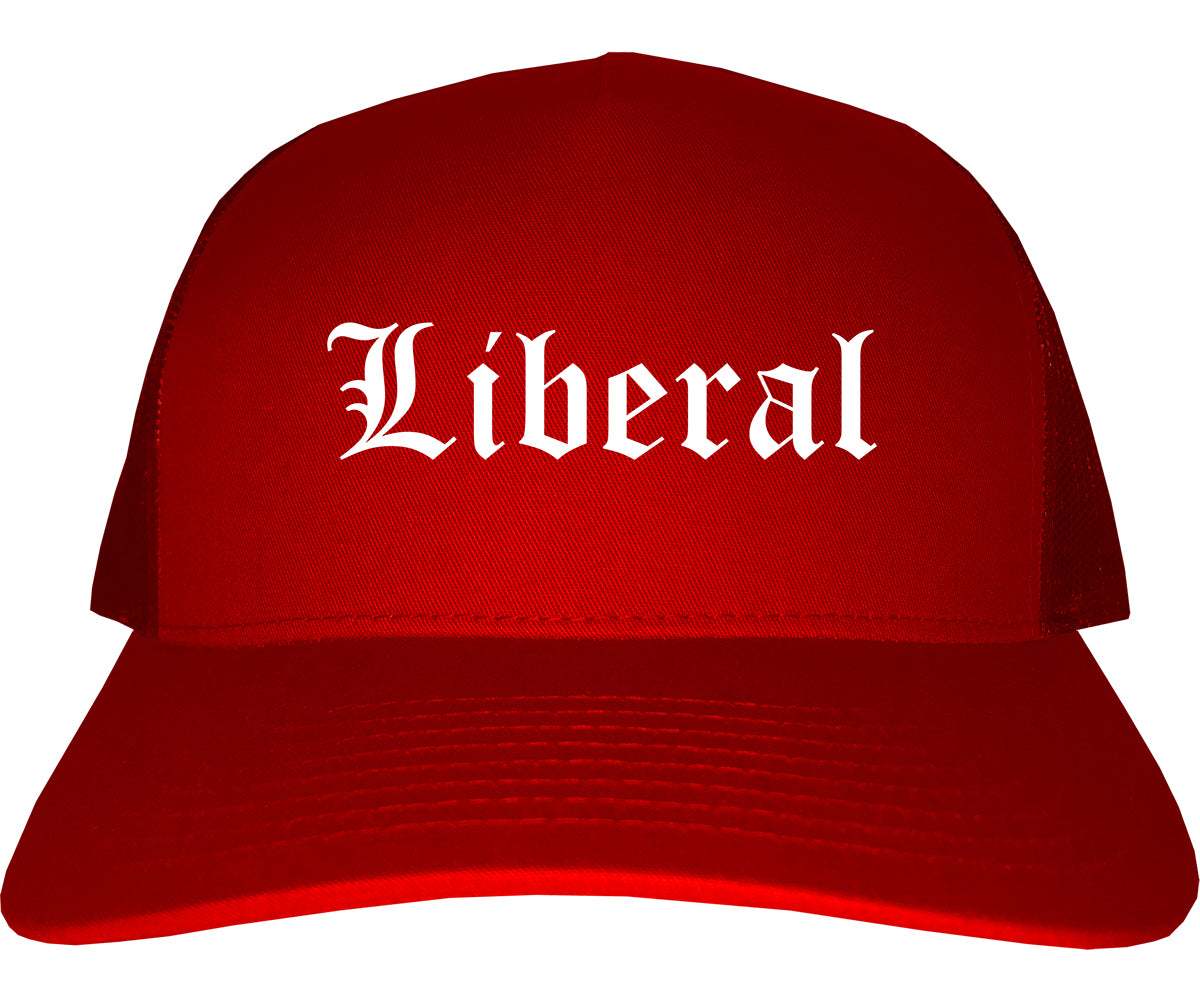 Liberal Kansas KS Old English Mens Trucker Hat Cap Red