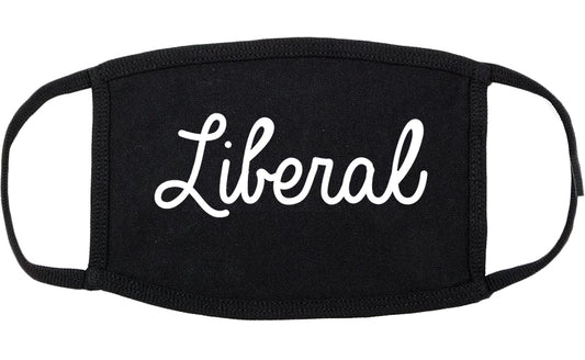 Liberal Kansas KS Script Cotton Face Mask Black
