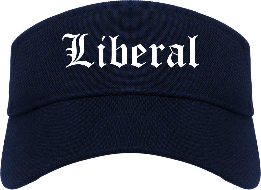 Liberal Kansas KS Old English Mens Visor Cap Hat Navy Blue