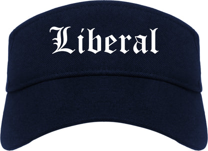 Liberal Kansas KS Old English Mens Visor Cap Hat Navy Blue