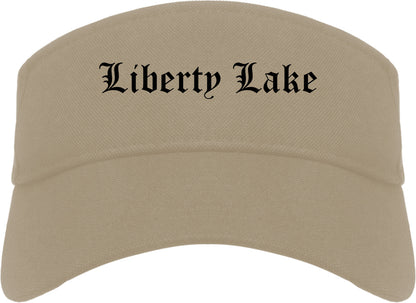 Liberty Lake Washington WA Old English Mens Visor Cap Hat Khaki
