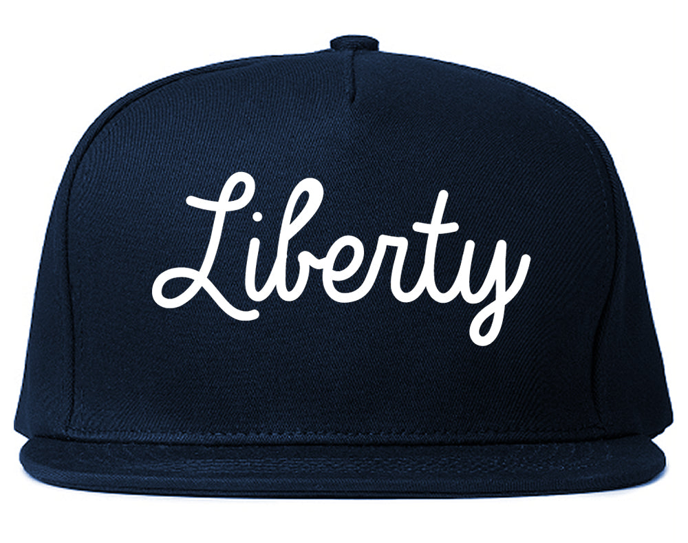 Liberty Missouri MO Script Mens Snapback Hat Navy Blue