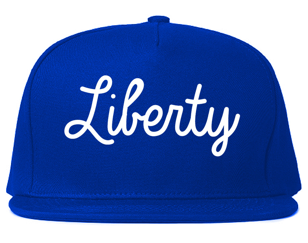 Liberty Missouri MO Script Mens Snapback Hat Royal Blue