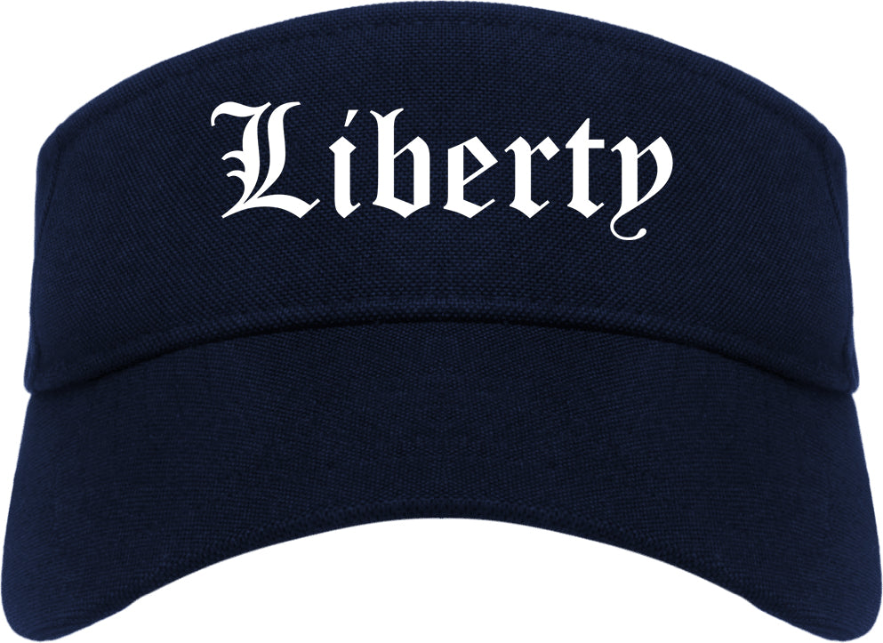Liberty Missouri MO Old English Mens Visor Cap Hat Navy Blue