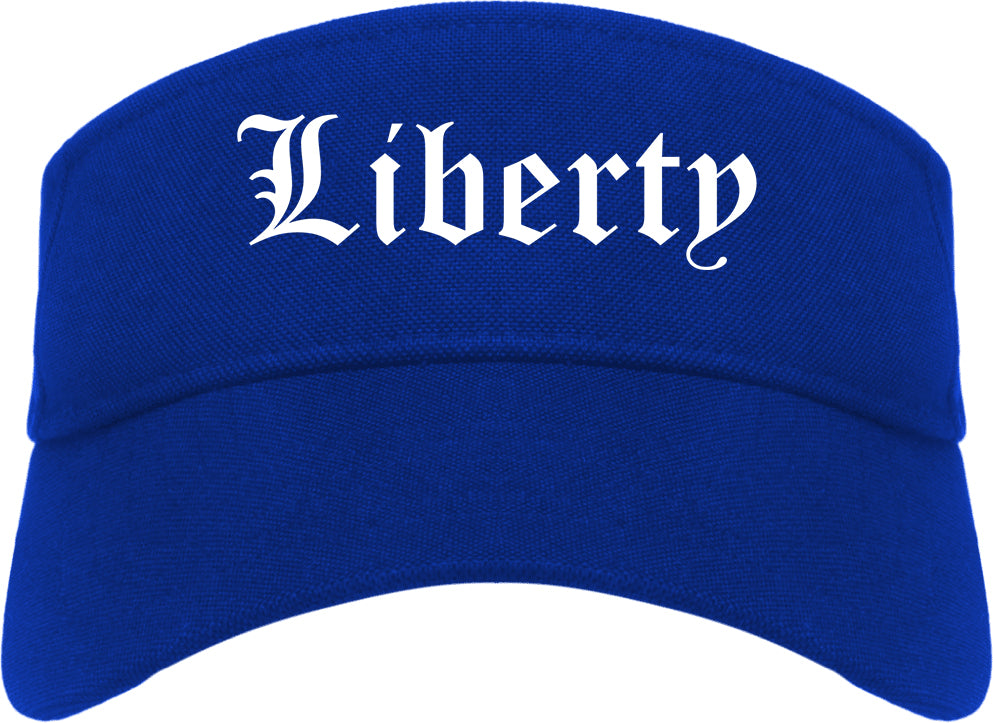 Liberty Missouri MO Old English Mens Visor Cap Hat Royal Blue