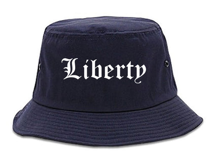 Liberty Texas TX Old English Mens Bucket Hat Navy Blue