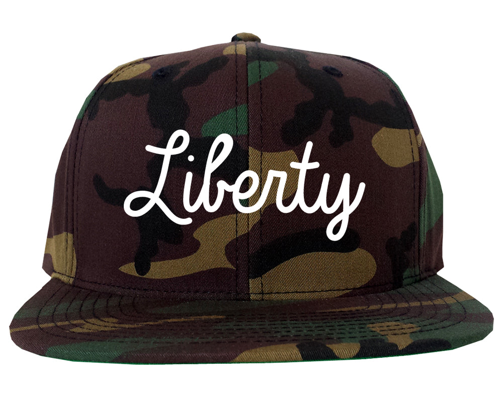 Liberty Texas TX Script Mens Snapback Hat Army Camo