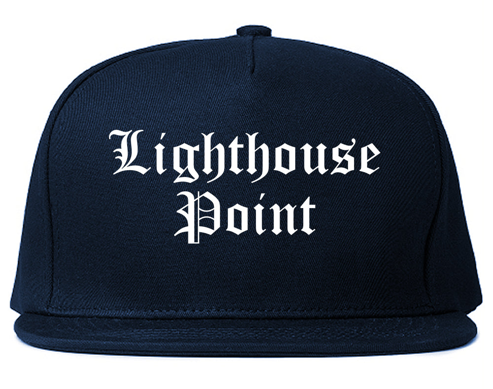Lighthouse Point Florida FL Old English Mens Snapback Hat Navy Blue