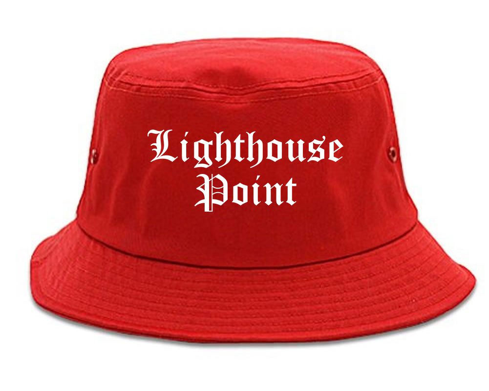 Lighthouse Point Florida FL Old English Mens Bucket Hat Red