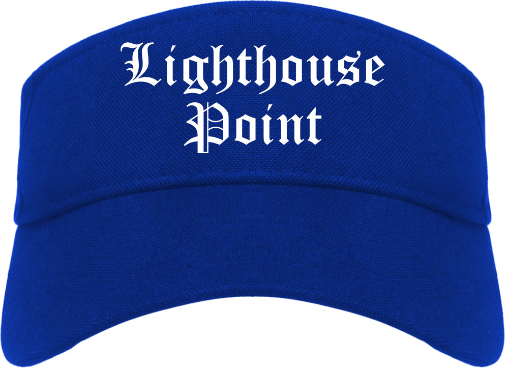 Lighthouse Point Florida FL Old English Mens Visor Cap Hat Royal Blue