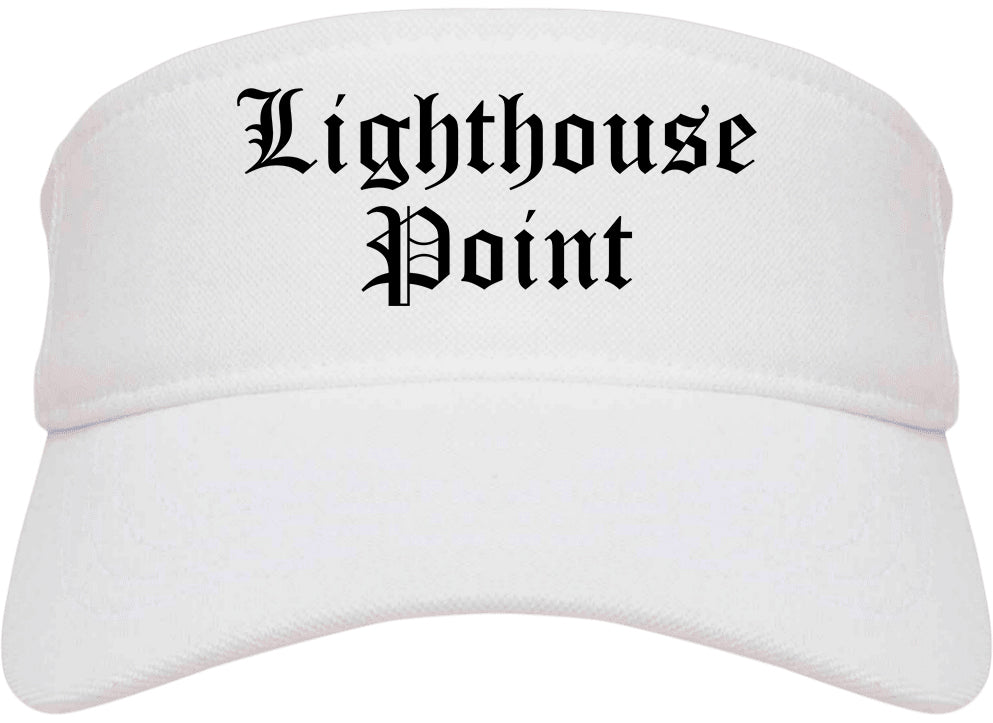 Lighthouse Point Florida FL Old English Mens Visor Cap Hat White