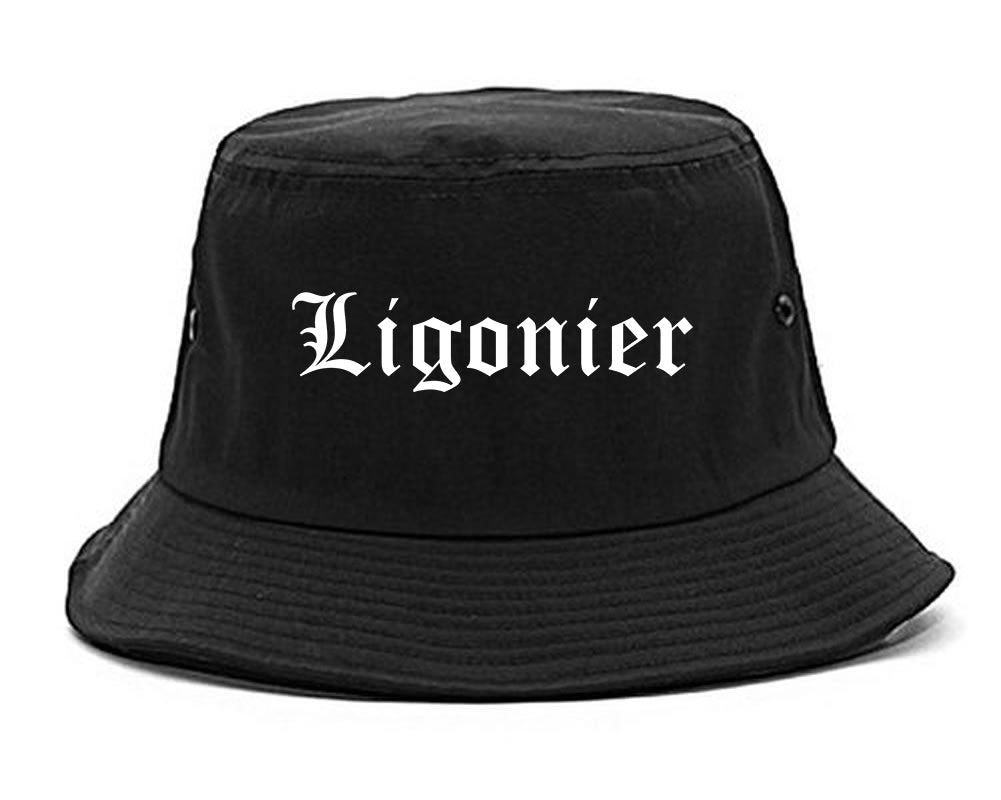 Ligonier Indiana IN Old English Mens Bucket Hat Black