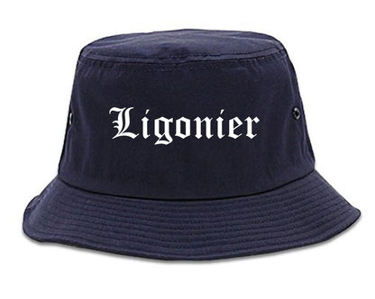 Ligonier Indiana IN Old English Mens Bucket Hat Navy Blue