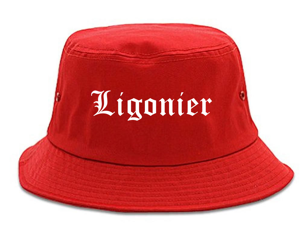 Ligonier Indiana IN Old English Mens Bucket Hat Red