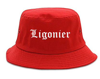 Ligonier Indiana IN Old English Mens Bucket Hat Red