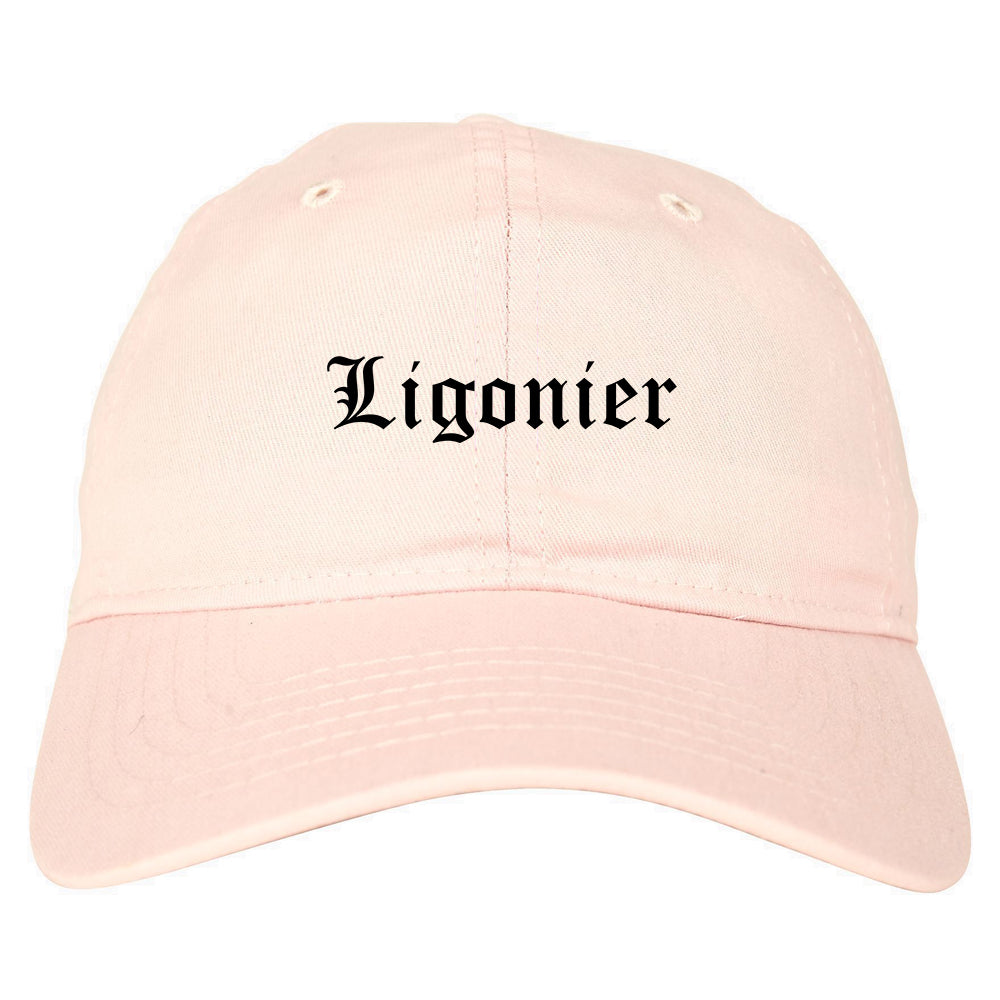 Ligonier Indiana IN Old English Mens Dad Hat Baseball Cap Pink