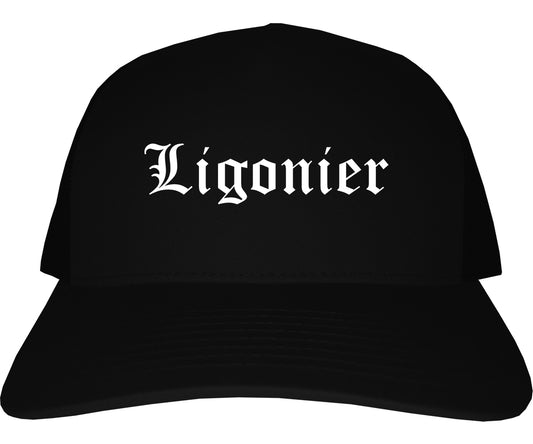 Ligonier Indiana IN Old English Mens Trucker Hat Cap Black