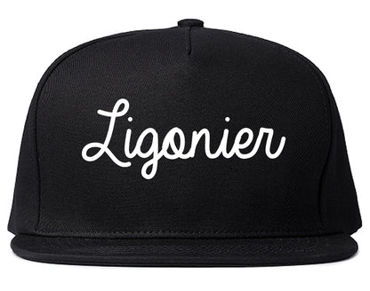 Ligonier Indiana IN Script Mens Snapback Hat Black
