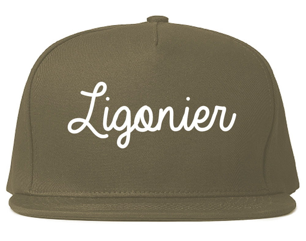 Ligonier Indiana IN Script Mens Snapback Hat Grey