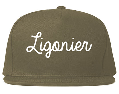 Ligonier Indiana IN Script Mens Snapback Hat Grey