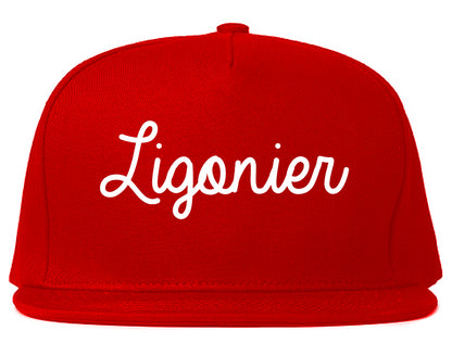 Ligonier Indiana IN Script Mens Snapback Hat Red