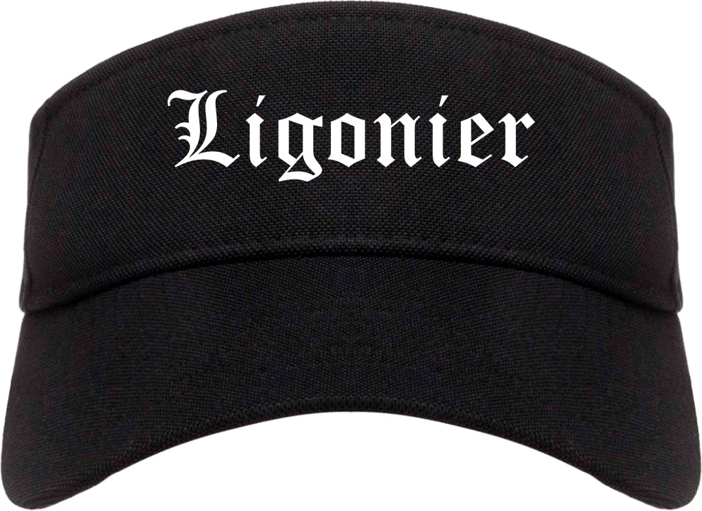 Ligonier Indiana IN Old English Mens Visor Cap Hat Black