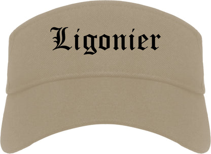 Ligonier Indiana IN Old English Mens Visor Cap Hat Khaki