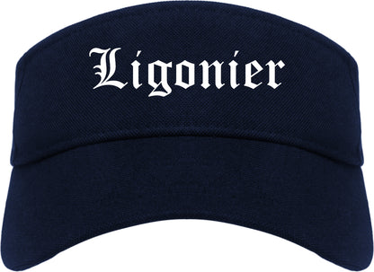 Ligonier Indiana IN Old English Mens Visor Cap Hat Navy Blue