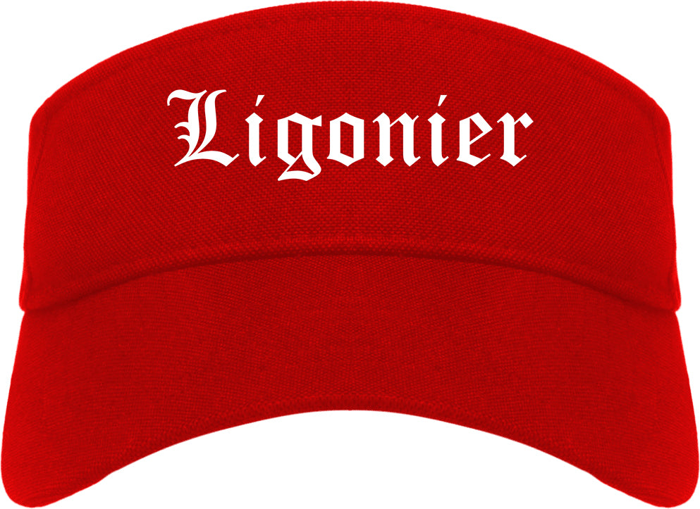 Ligonier Indiana IN Old English Mens Visor Cap Hat Red